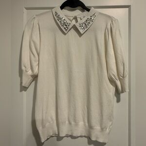 Sioni White Collared Knit Top